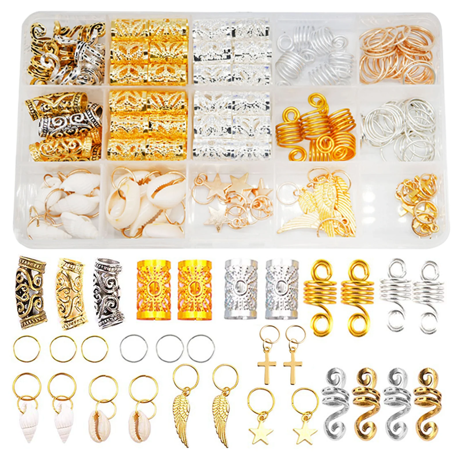 

160pcs/set Dreadlocks Accessories Lightweight Gift Alloy Cuffs Rings Clips With Storage Box Spool Coils Hair Jewelry For Braids