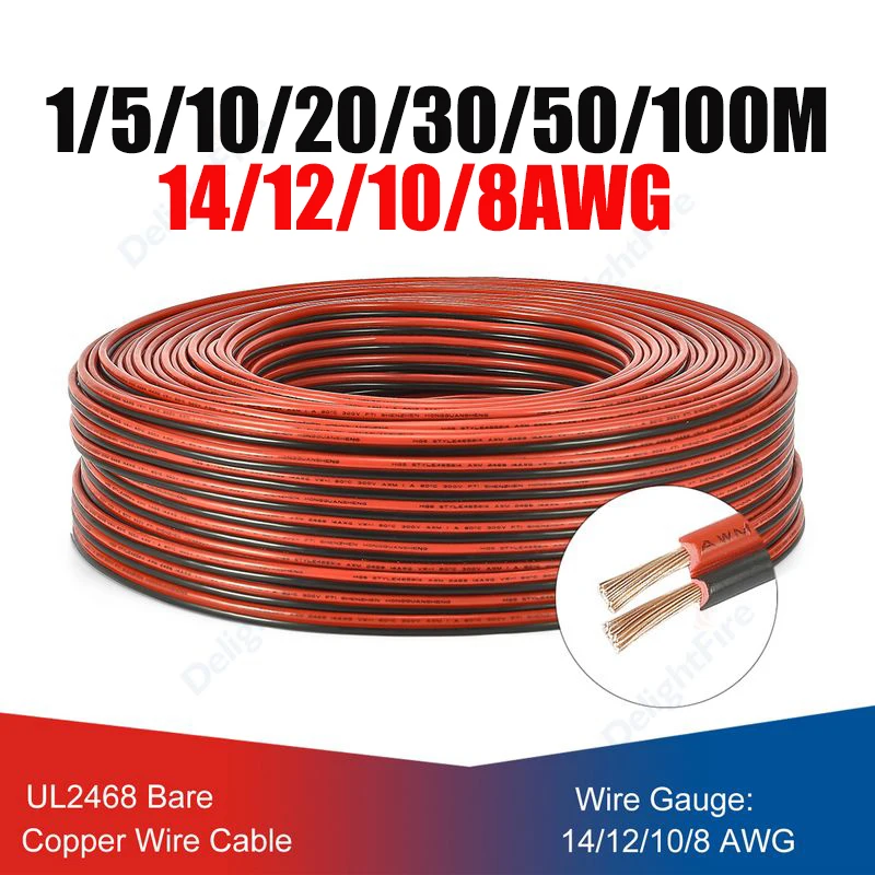 14/12/10/8AWG RVB Wire Red Black Cable PVC Copper Power Lines Electrical Wire For Vehicle Solar Panel Inverter Storage Battery