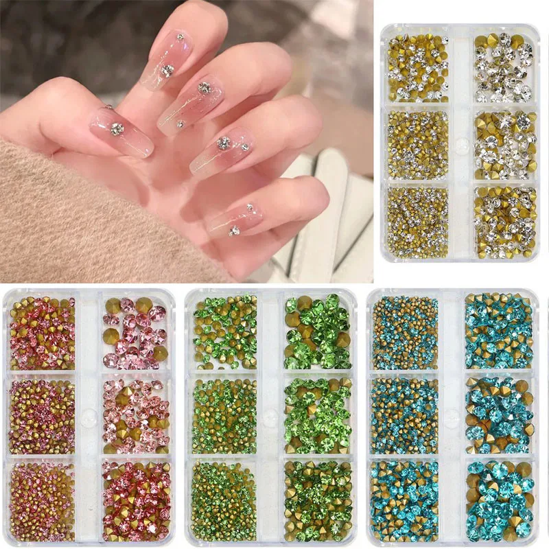 

6Grids Shinny Crystal Rhinestone Mini Drill White Pink Pointed Bottom Beads UV Polish Stones Manicure Accessory Nail Art Jewerly