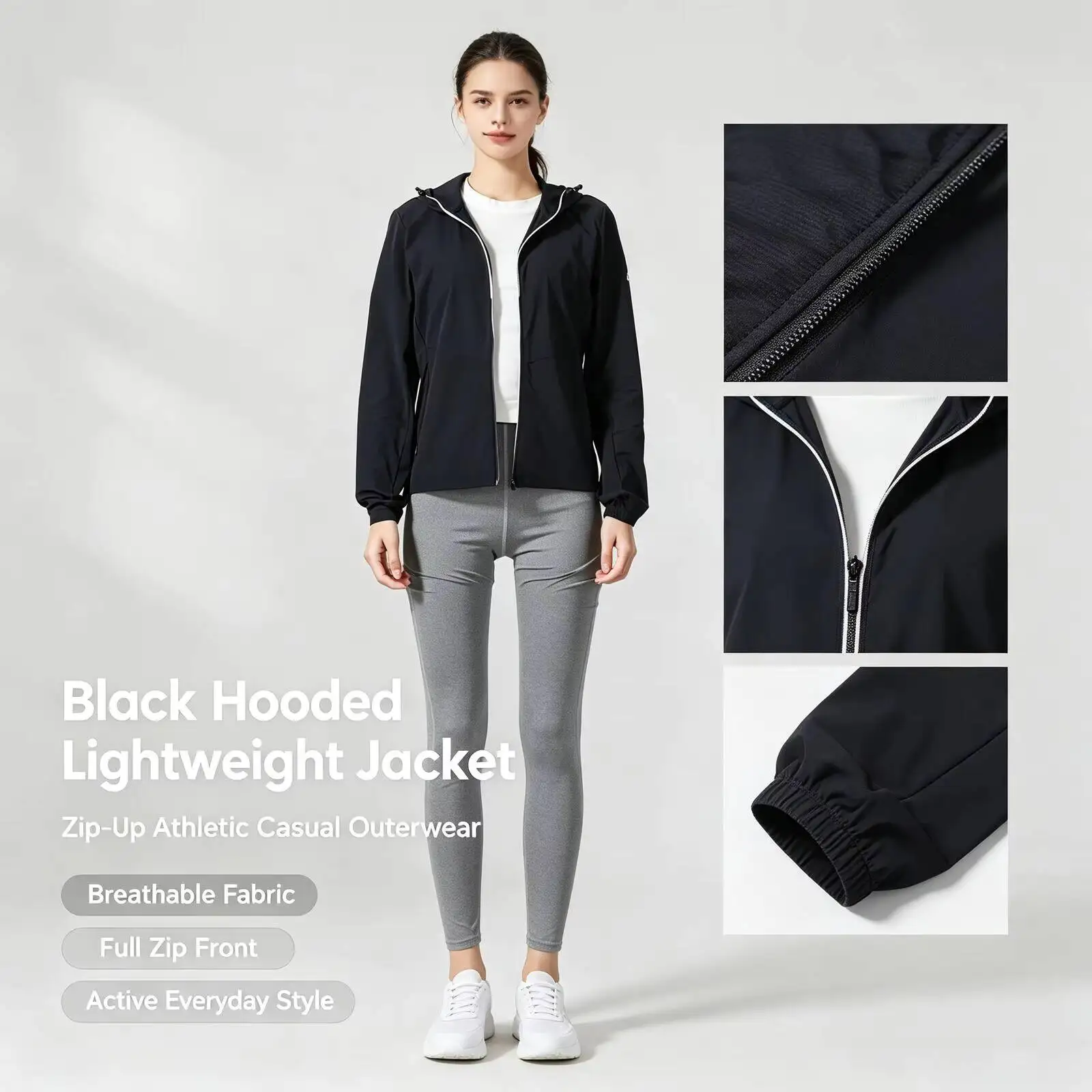 Фото Новая женская легкая куртка Under Armour с капюшоном, спортивная повседневная модная верхняя одежда, черная, на молнии, для занятий спортом 22500410 №2