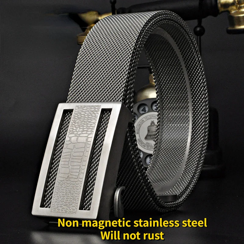 Men's belt stainless steel self-defense waist chain metal versatile youth extended outdoor automatic buckle underwear belt