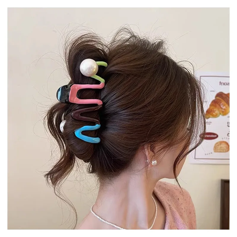 Красный и синий контрастный цвет заколка для волос большая в виде акулы женская