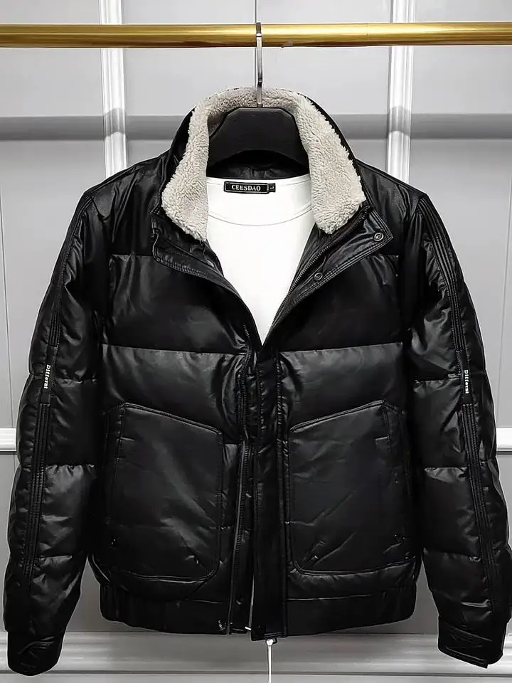 Мужской зимний пуховик с меховым воротником ягненка теплая новая модная