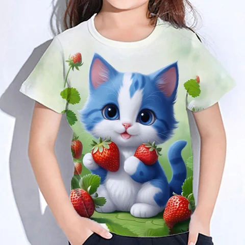 Детские летние футболки с коротким рукавом и рисунком кошки