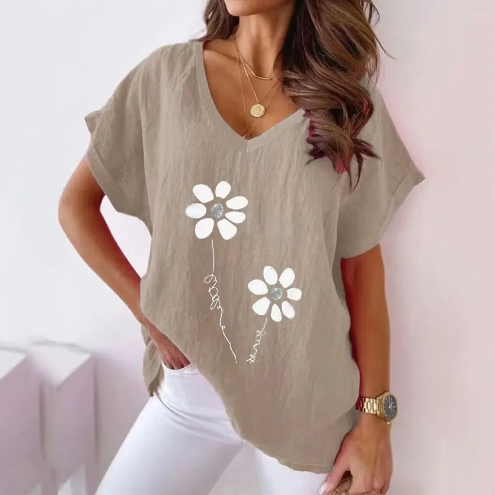 

Cute Daisy pattern women's summer fashion short sleeve T-shirt 3D printed Harajuku Y2K street women's top casual trend clothing