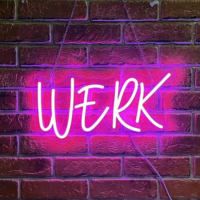 Werk Word LED Neon Pink Light Sign Werk Neon Signs “15.7x7.9 ” Acrylic LED USB/Switch for Man Cave Beer Pub Bar Financial Compan