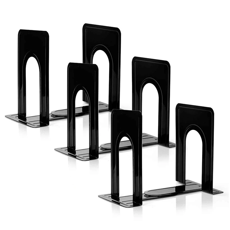 

3 Pairs Bookends Black Metal Nonskid Bookend Supports For Shelves Heavy Duty Books End Office Book Stopper