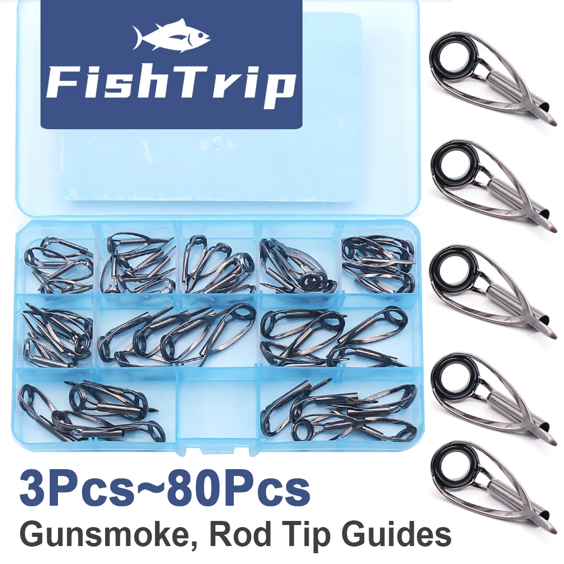 Фото Ремкомплекты наконечников стержня FishTrip, 3 шт. ~ 80 шт., кольцевой замок из нержавеющей стали, верхний сменный комплект наконечника для спиннинга и литья №1