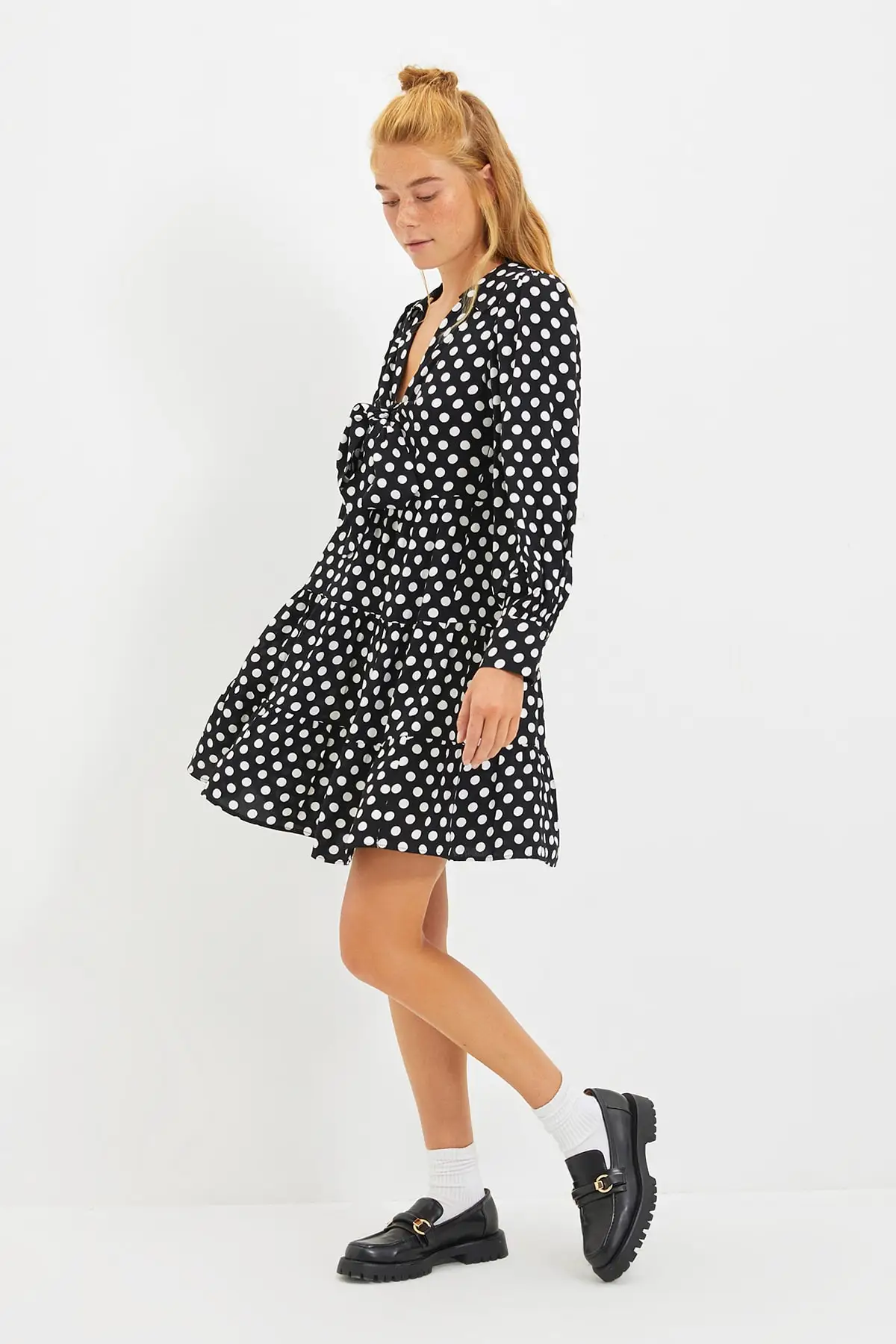 Trendyol Polka Dot Lacing Detail Dress TWOAW22EL0367