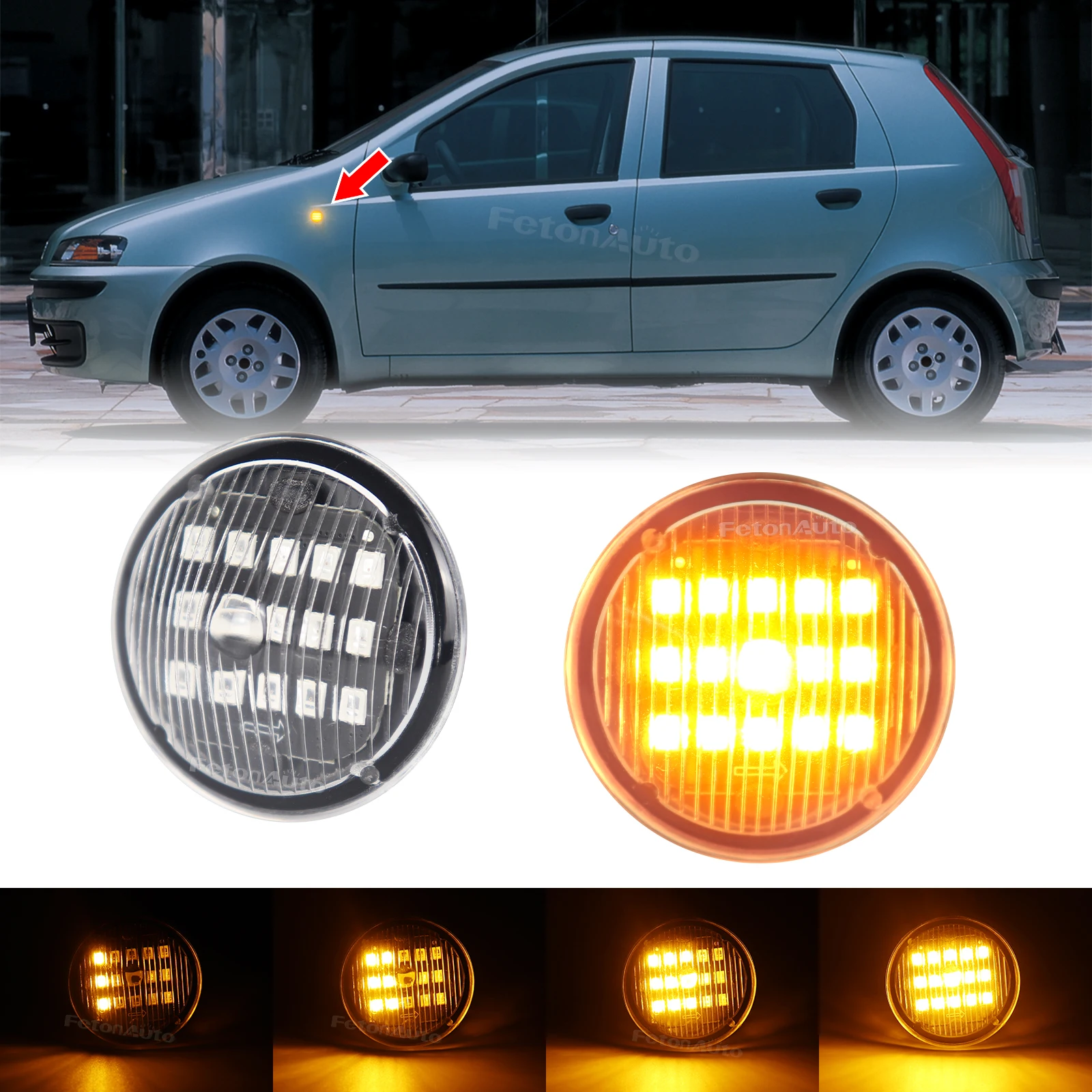 Фото 2 шт. для Fiat Punto 188 1999-2012 Doblo 2001-2005 светодиодный, динамические янтарные поворотники, боковые габаритные огни №2
