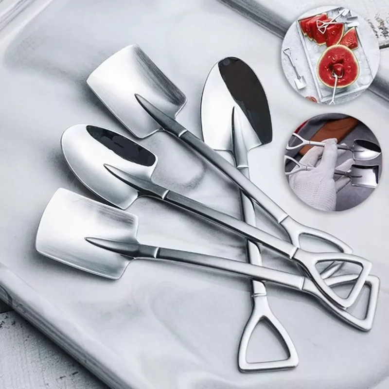 

Spade Coffee Spoon Retro Stainless Steel Dessert Watermelon Mirror Polishing Ice Cream Square Shovel Cake Spoon