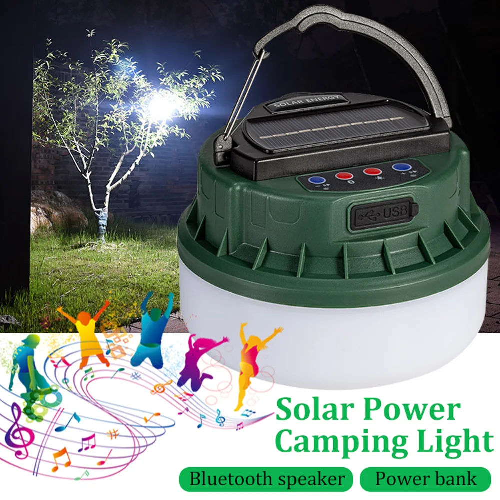 Solar Camping Lights Bluetooth Speaker 36 LEDs USB Rechargeable Solar Camping Lantern Flashlight Portable Hanging Tent Light