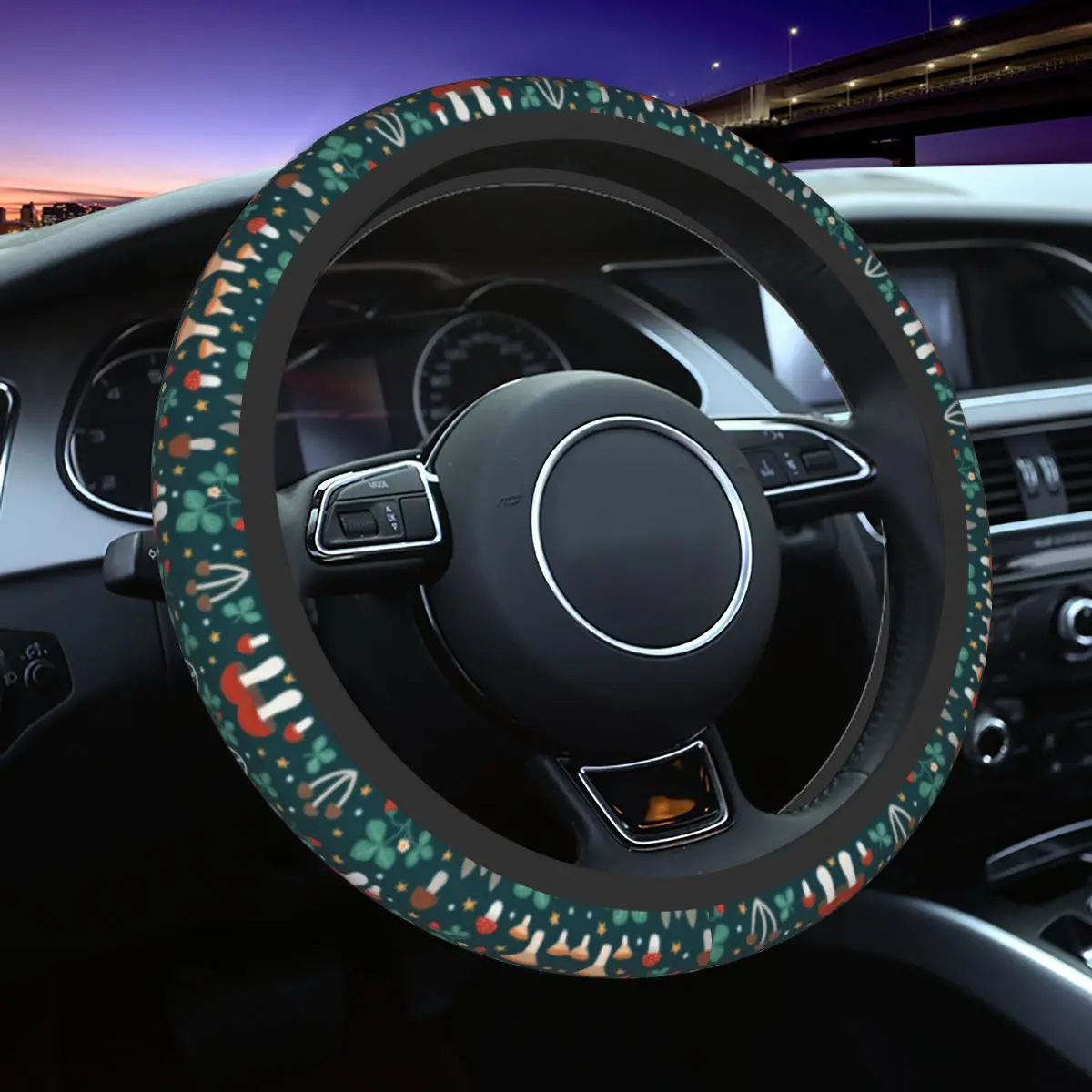 

Magic Mushrooms Forest Steering Wheel Cover Psilocybin Psychedelic Fungi Steering Wheel Protector Fit 37-38cm Car Accessories