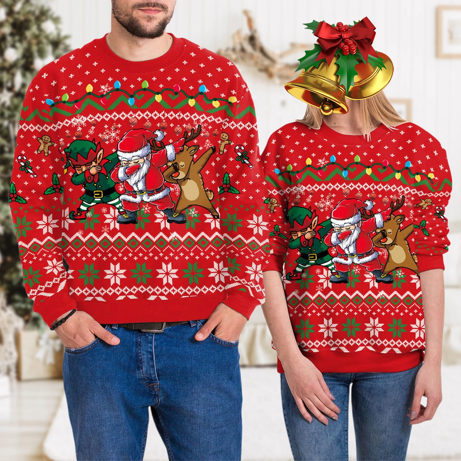 

Пуловер с длинным рукавом для мужчин и женщин, классический свободный свитер с принтом лося, винная чашка, рождественский стиль, теплая повседневная одежда