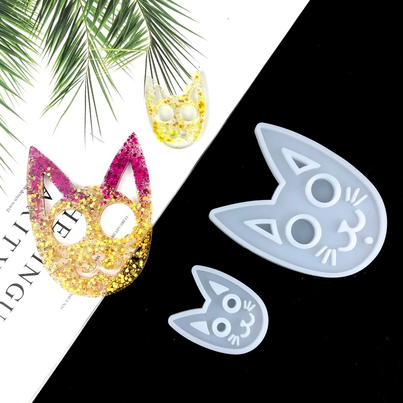 

Shiny Glossy Lovely Cat Head Silicone Mold Cat Tag Mold DIY Keychain Jewelry Making Tools Epoxy Protection Craft Art