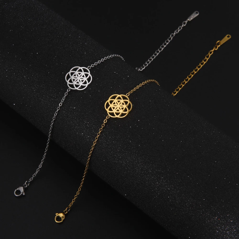 

COOLTIME Viking Flower of Life Charms Bracelet Stainless Steel Mandala Bracelet for Women Amulet Jewlery 2023 New In