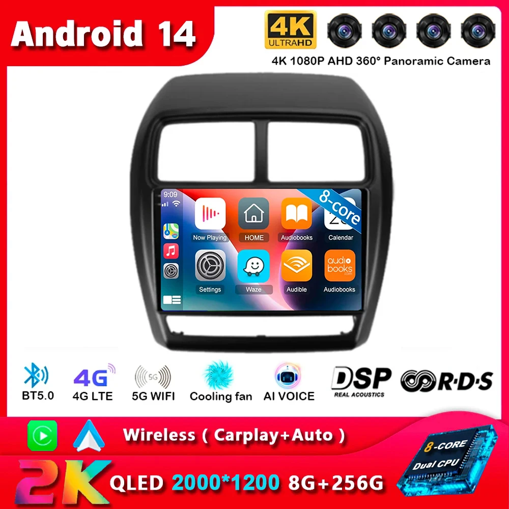 Автомагнитола на Android 14 для Mitsubishi ASX 1 2016 2017 2018 2019 2020-2022 мультимедийный видеоплеер с