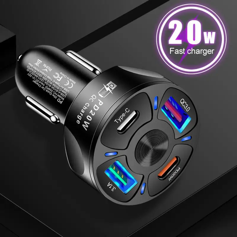 

Pd20w Vehicle Charging Pd Protocol 4-port Car Charger Flash Charging Fast Charging Cigarette Lighter Plug Car Accessories