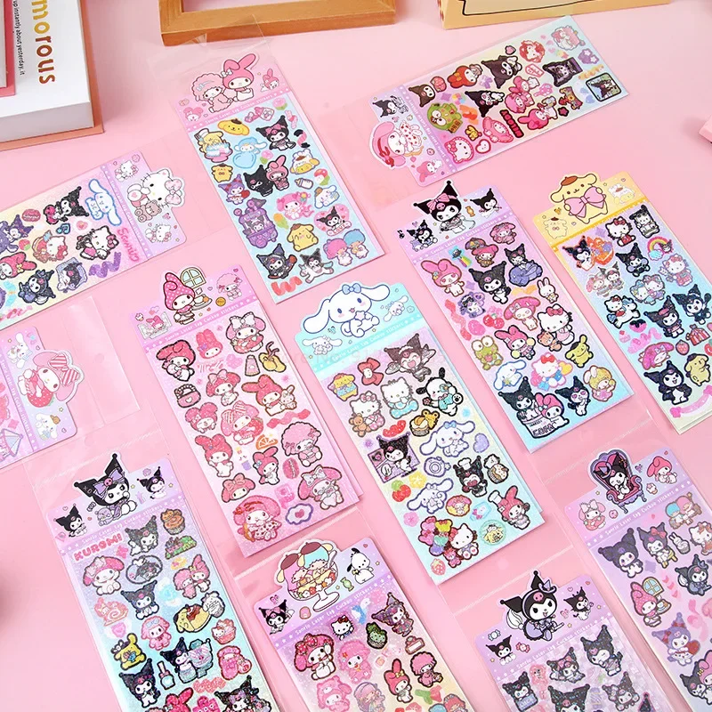Смешанные лазерные наклейки Multeys Hello Kitty Kuromi Melody Cinnamoroll Kawaii DIY детские игрушки