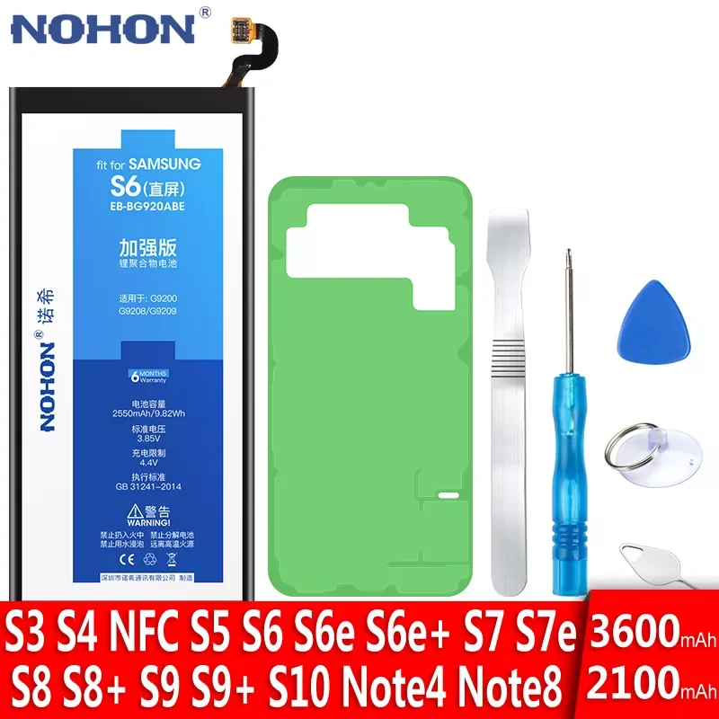 

NEW2023 NOHON Battery For Samsung Galaxy S5 S6 S7 S8 S9 S10 S3 S4 NFC S7 S6 Edge S8 S9 Plus Note 4 8 G950F G930F G920F G925F Bat