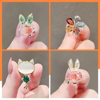 cartoon cute little rabbit crystal brooch female brooch anti light button new japanese pin neckpin neckline decoration