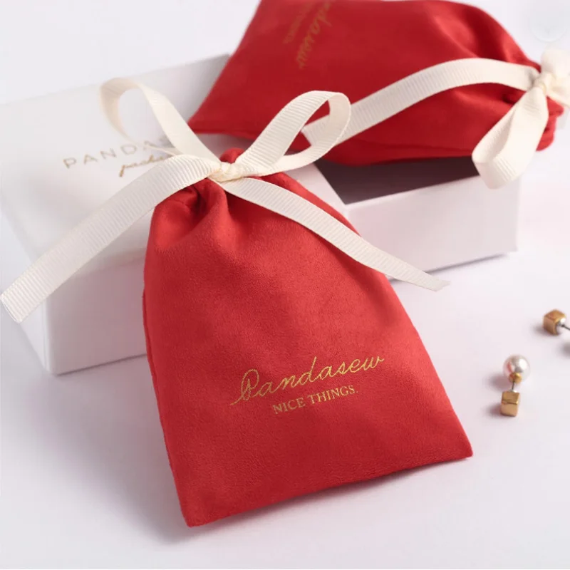 Red Flannel Gift Bags 7x9cm 9x12cm 10x15cm 13x17cm 18x30cm Eyelashes Hair Packaging Sack Jewelry Suede Drawstring Pouches