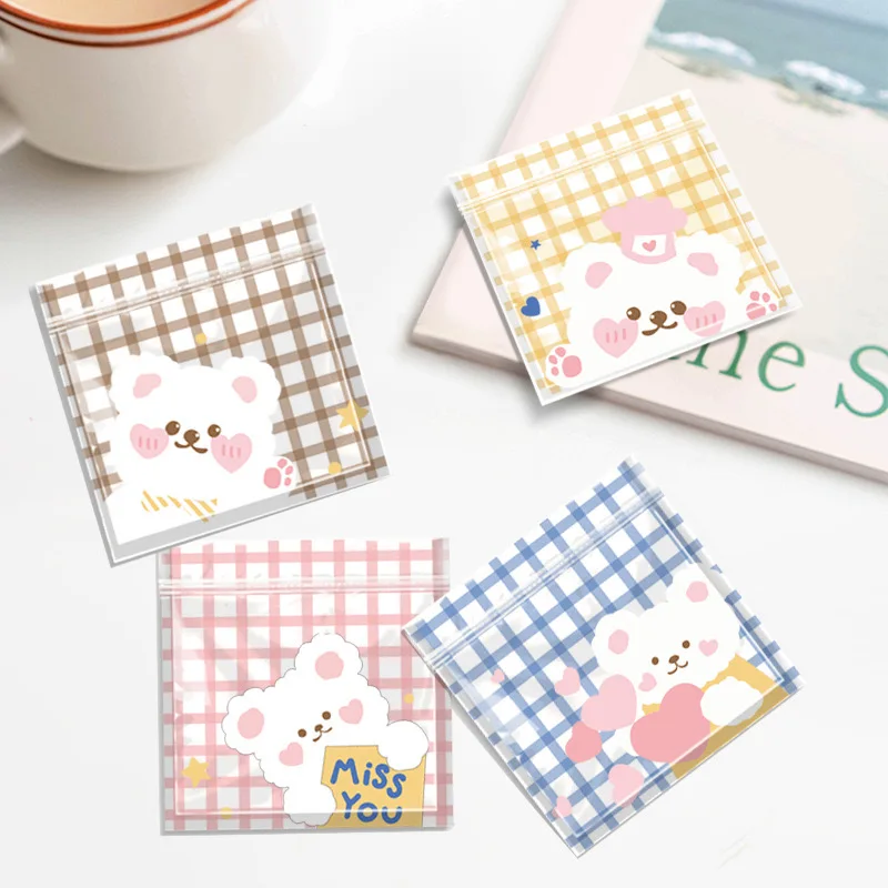 

50Pcs Cute Cartoon Bear Four in one Plastic Self Stand Bag Cookie Biscuits Candy Nougat Packaging Bags Zipper Gift Bag