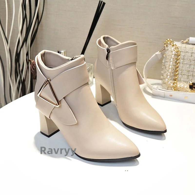 Autumn Winter 2022 New Ankle Boots For Women Pointed Toe Side Zipper Fashion Belt Buckle High Heel Fashion Office Lady Boots