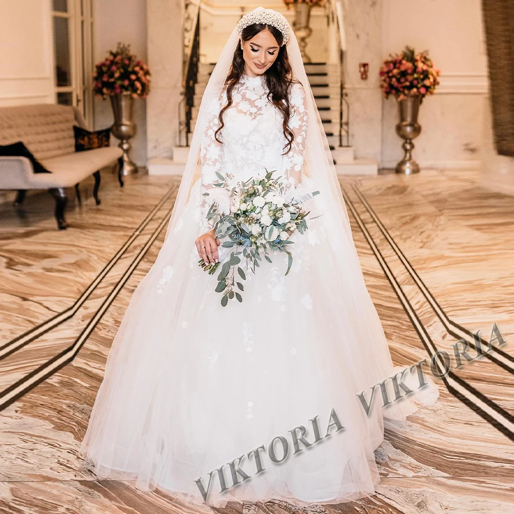 

VIKTORIA Vintage A-LINE Wedding Dresses For Women Bride 2023 Long Sleeves High Neck Appliques Vestido De Novia Made To Order