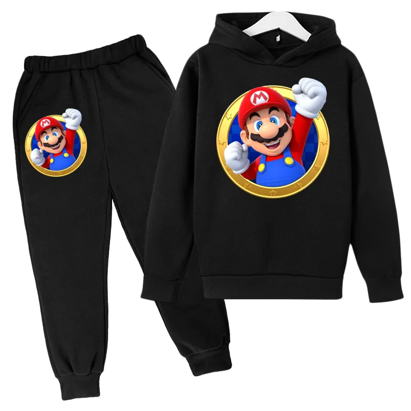 

2022Mario Hoodie Autumn Boys Girl Fashion Sports Suit Children Clothes Tops + Pants Two-piece Clothes Set Cotton Jersey 4-14Yers
