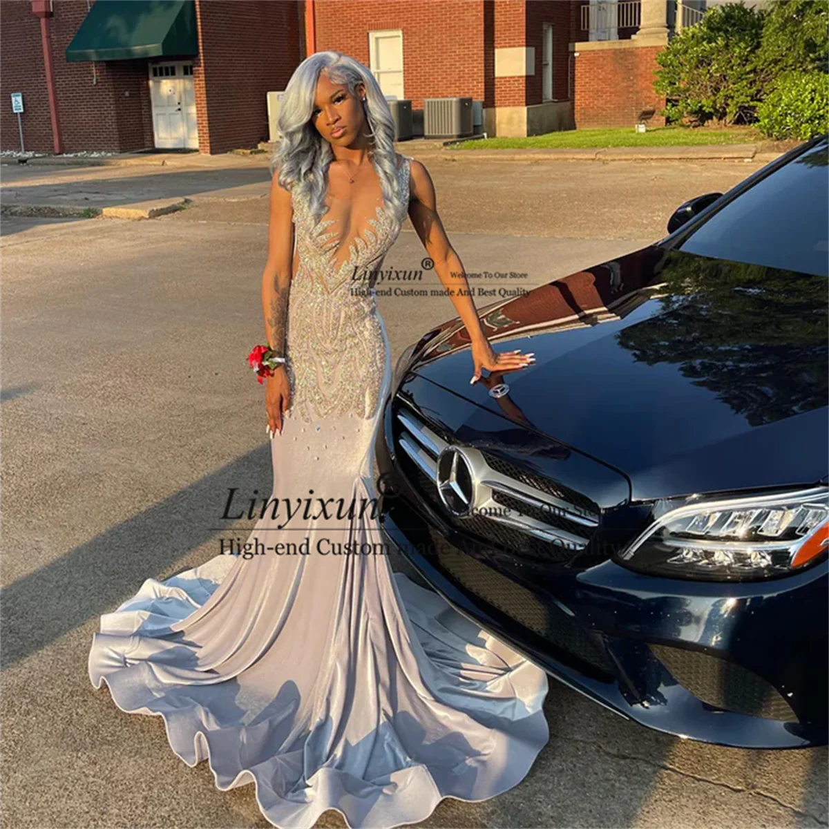 Customized Prom Dresses Women 2024 Sheer Neck Crystal Sequin Mermaid Party Gowns Long Birthday Outfits vestidos de gala