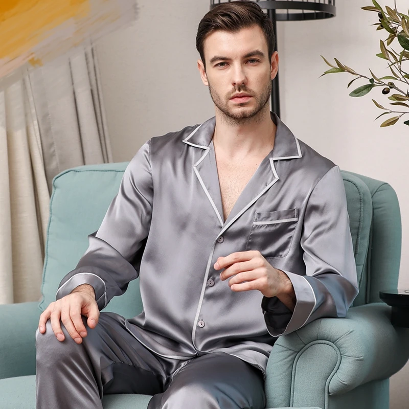 Mens Designer Pajamas for Men Nightwear Long Sleeve Sleep Tops Trousers %100 Silk Pajamas Men Sleepwear Set