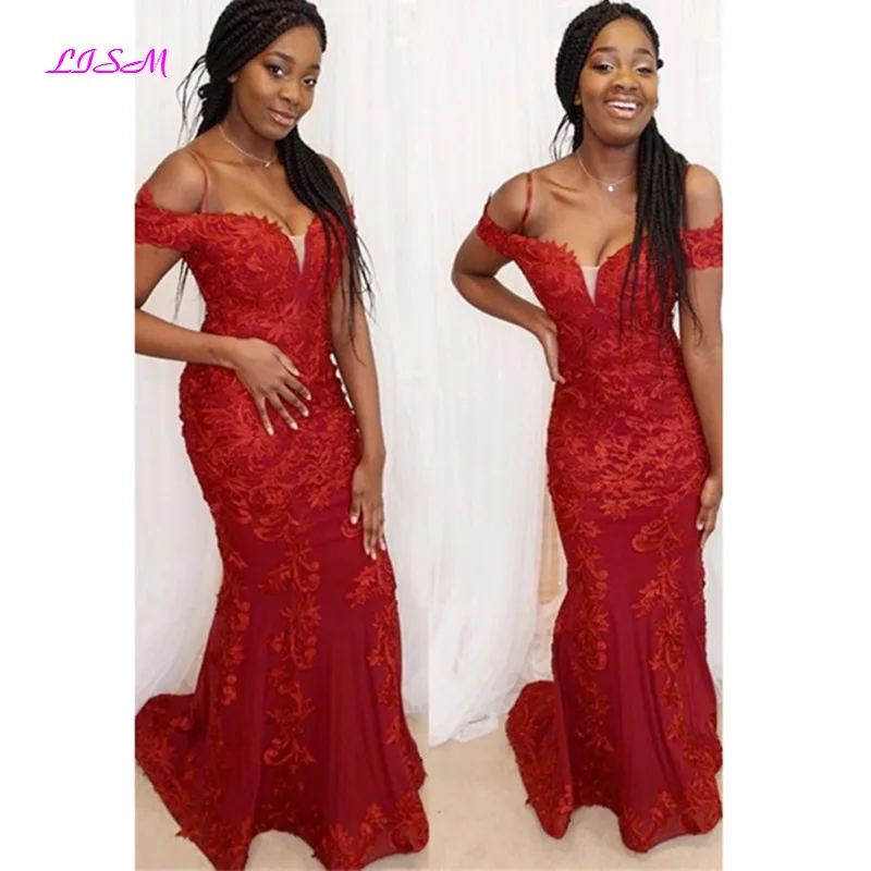 

Red Off the Shoulder Applique Prom Dresses Mermaid Sleeveless Sexy Evening Dress Long Formal Party Gowns Custom Made