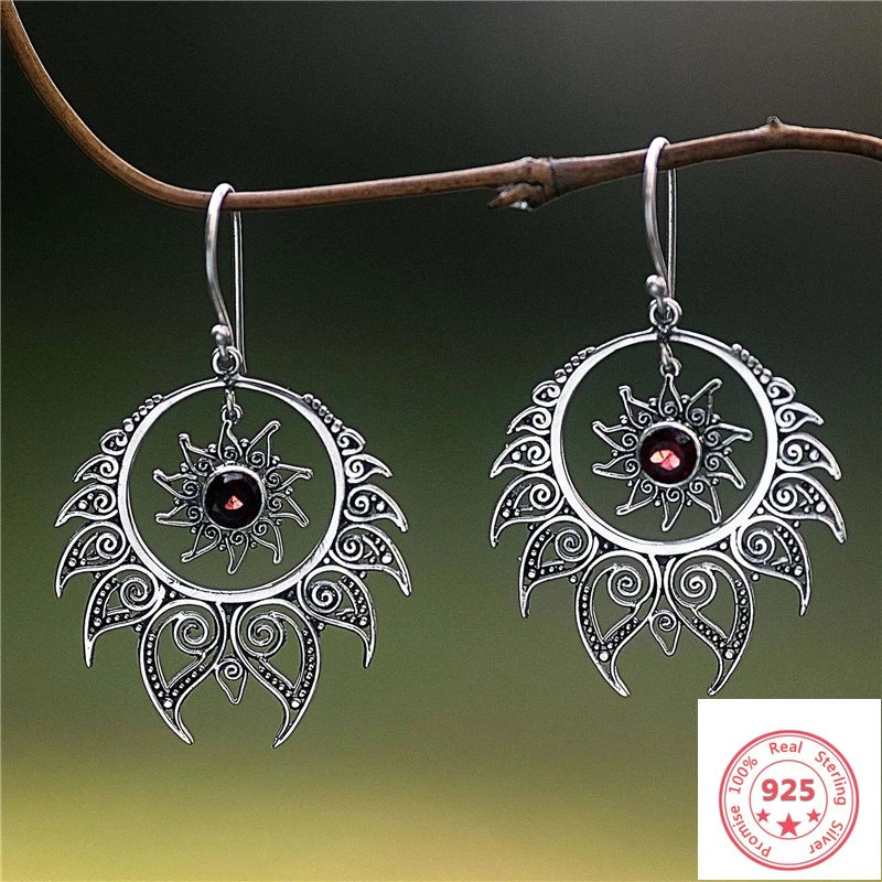 

Solid S925 Silver Natural Garnet Earring Exaggerated Brincos Bizuteria Gemstone Mujer Oreja 100% 925 Jewelry Ruby Drop Earrings