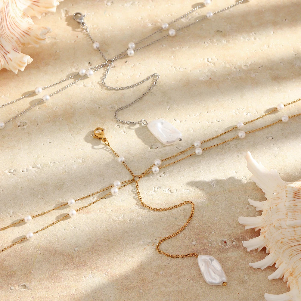 Фото Многослойная цепочка для тела E.B.belle Baroque Pearl из нержавеющей стали 316L, гипоаллергенная, для талии и бикини, ювелирные аксессуары №4