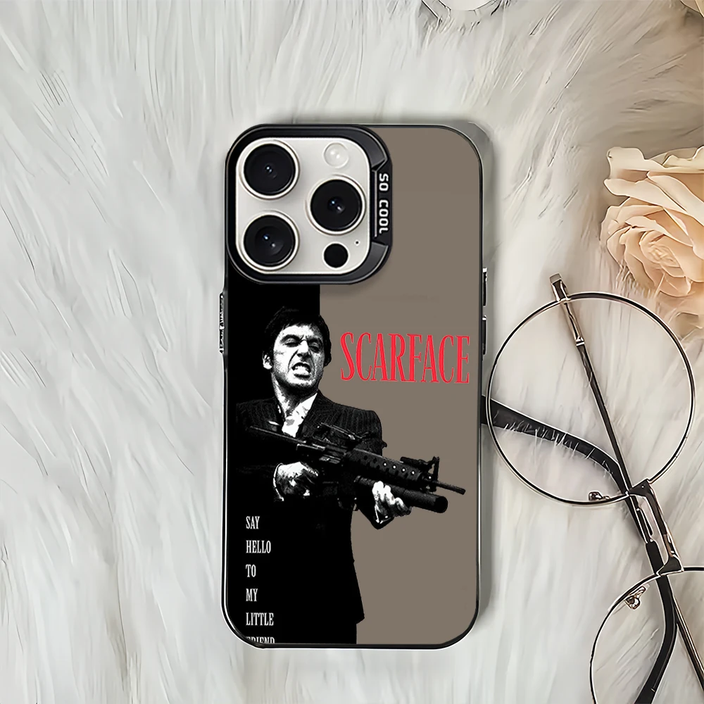 Movie S-Scarface Laser Phone Case for iPhone 12 11 13 14 15 16 Max Pro Plus IMD Shockproof Silicone Coque