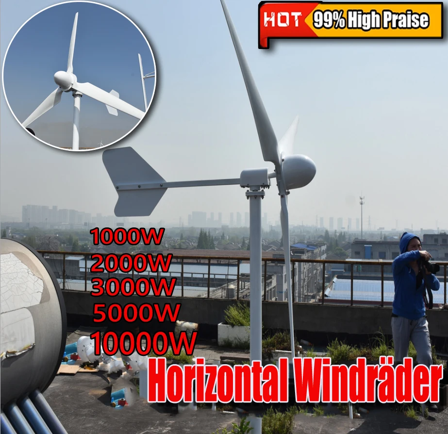 

99% High Efficiency 1KW Windmill Horizontal Wind Turbine Generator 1000W 48V/96V Low RPM Home Farm Boat Use Alternative Energy