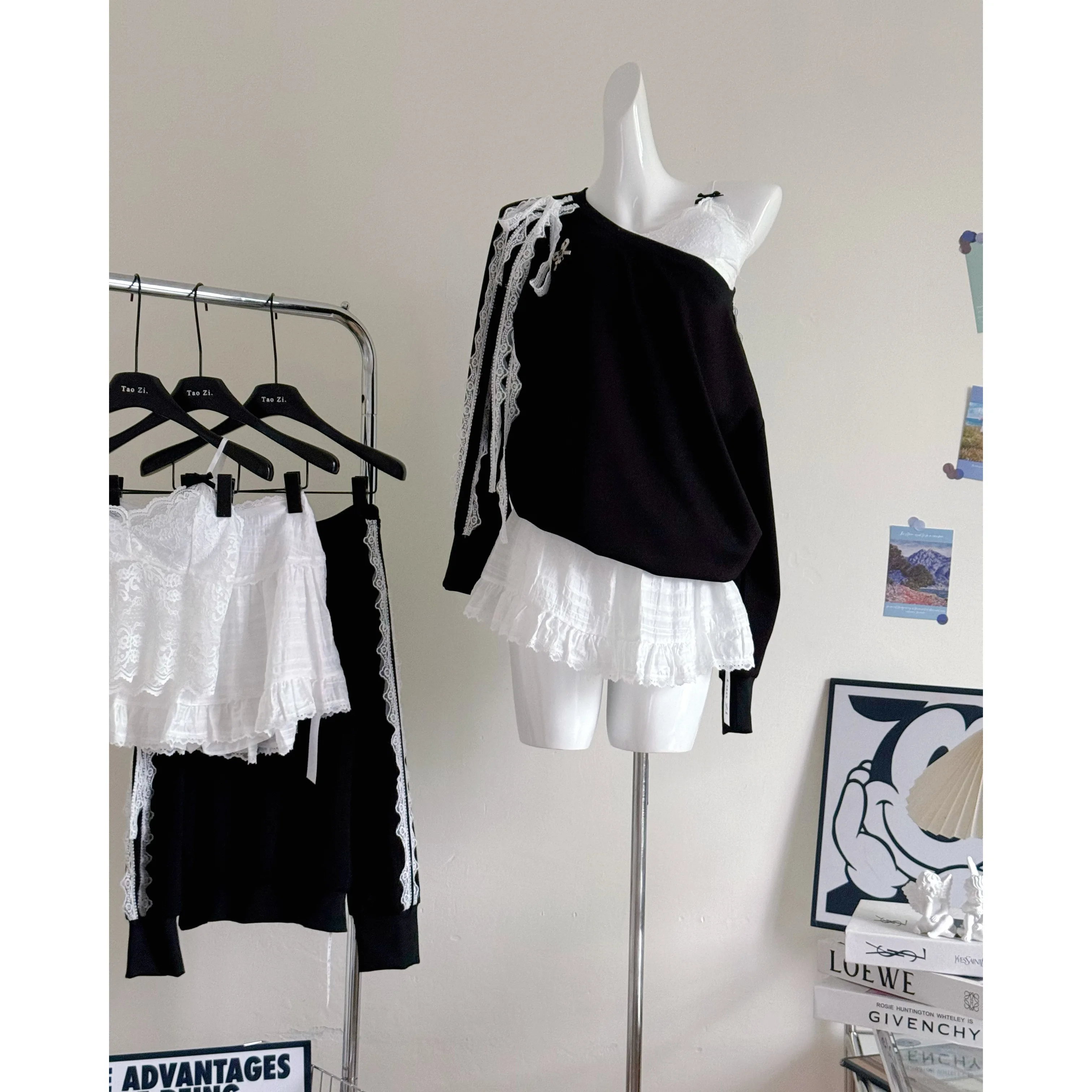 Женский костюм из 3 предметов черный готический свитшот винтажный комплект