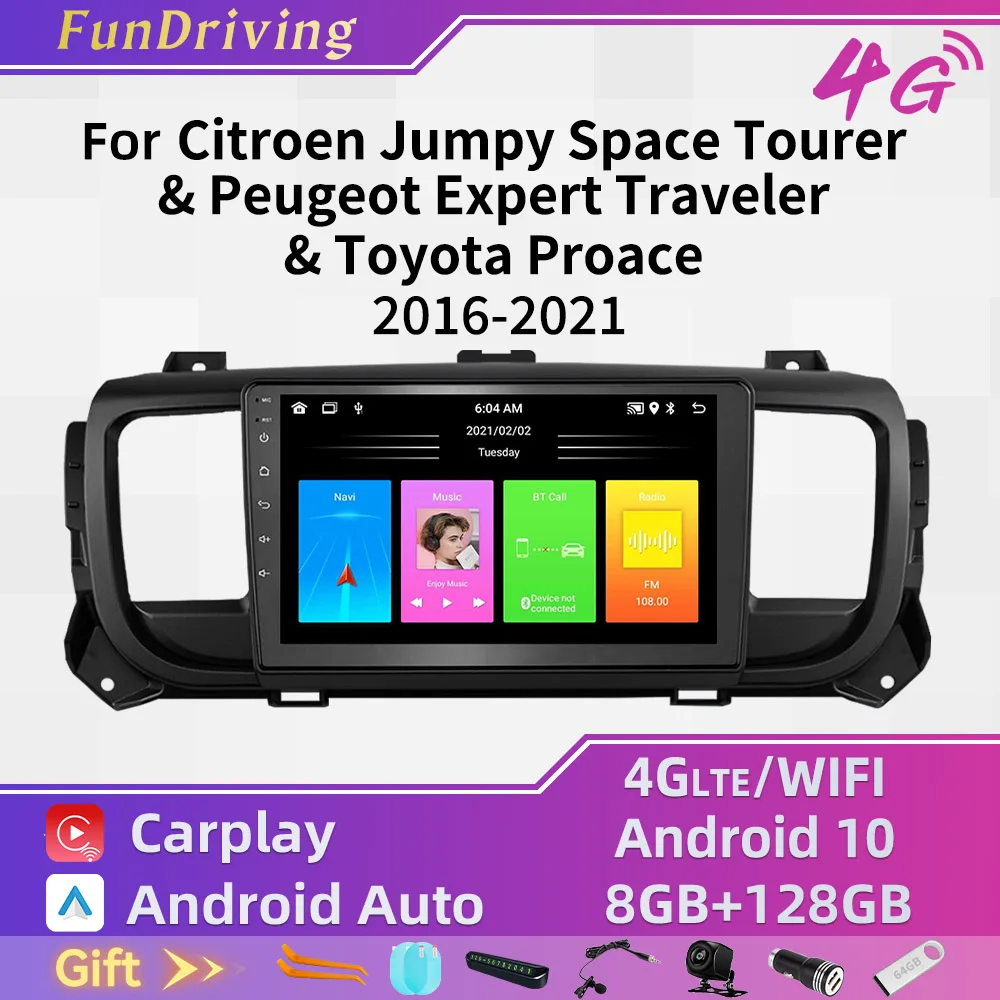 

Car Multimedia Player for Citroen Jumpy SpaceTourer for Peugeot Expert Traveler for Toyota Proace 2016-2021 Radio 2 Din Android