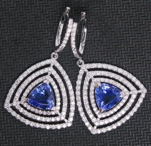 

Cluster натуральный бриллиант AAA Синий танзанит Свадебные Серьги-Подвески 14K белое золото