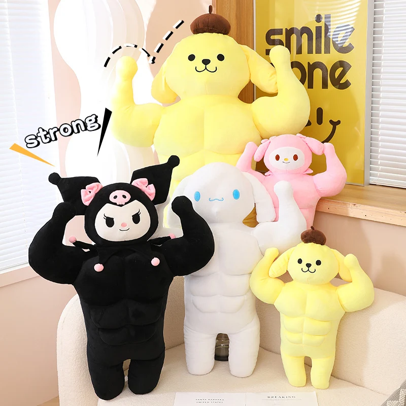 

Sanrio Funny Chest Muscle Man Melody Kuromi Cinnamoroll Pom Pom Purin Stuffed Doll Kawaii Room Deocr Plush Pillow Christmas Gift