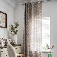 Floor-to-ceiling Window Curtain for Living Room Kitchen Bedroom Decor Shade Curtain American Retro Printed Cotton Linen Fabric