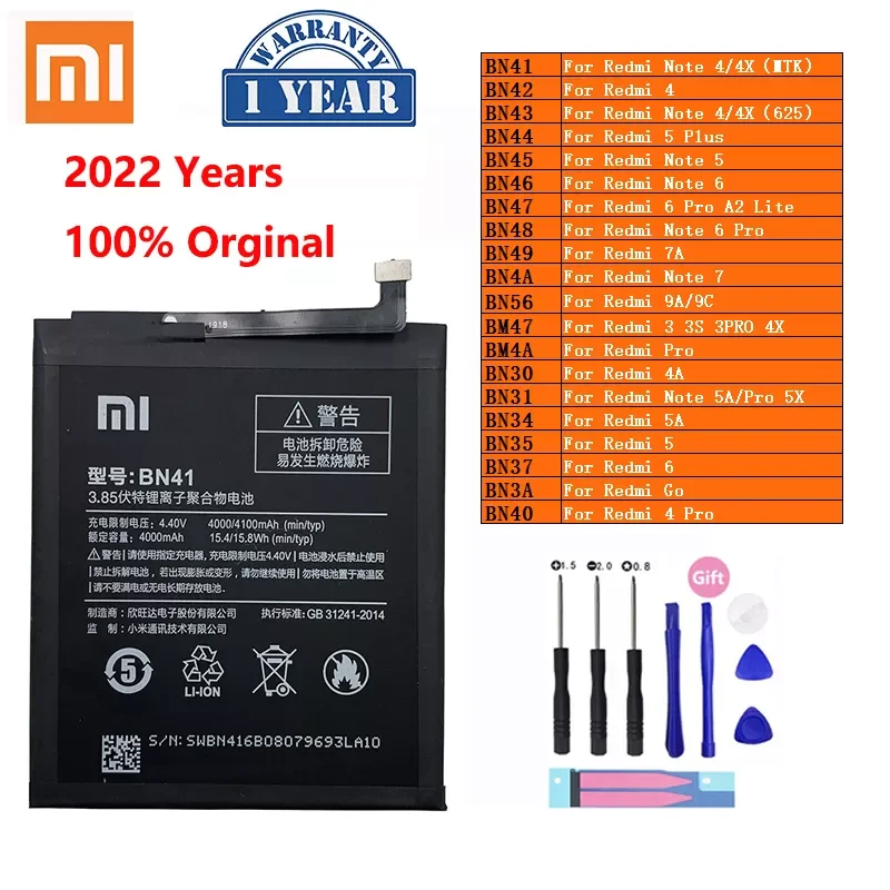 

XiaoMi Phone Battery Redmi Hongmi Note 3 3S 4 4A 4X 5 5A 5X 6 6 7 7A Go Pro Plus A2 Lite BN41 BN31 BM47 Replacement Batteries