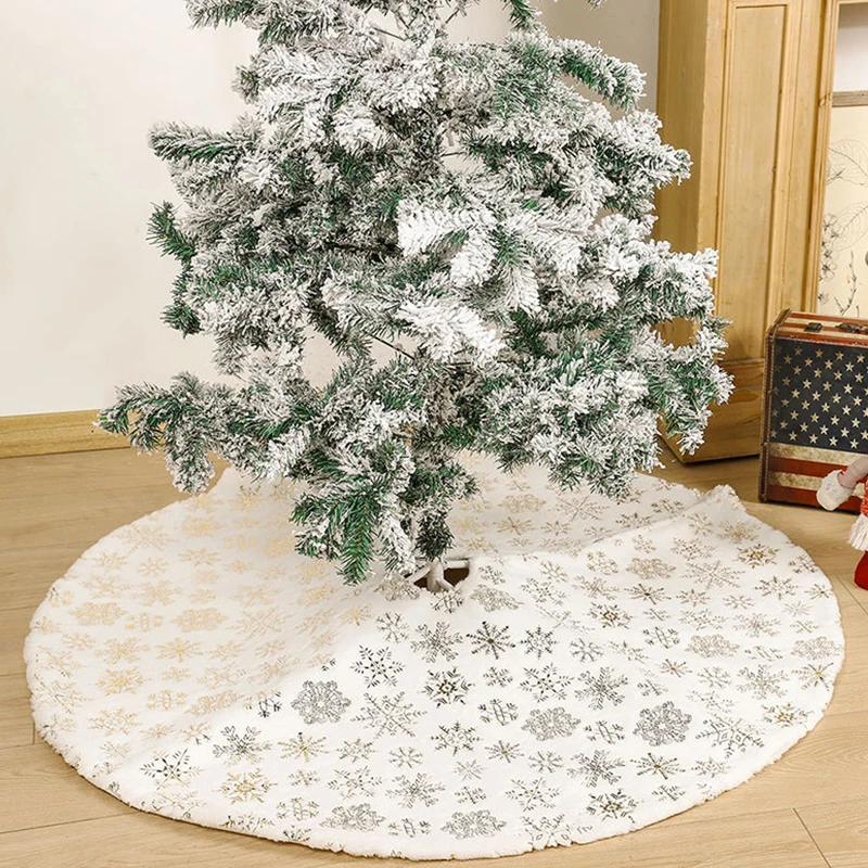 

Christmas Tree Apron Short Plush Bronzing Snowflake Skirt Fur Carpet Xmas Floor Mat Ornaments New Year Christmas Decorations
