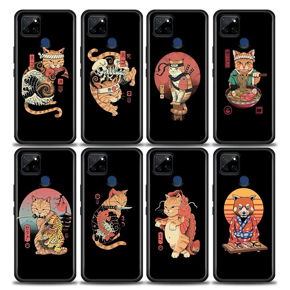 

Fundas Case for Realme C2 C3 C21 C25 C11 C12 C20 C35 Oppo A53 A74 A16 A54 A95 A93 A31 A52 Case Coque Cover Cosplay Samurai Cat