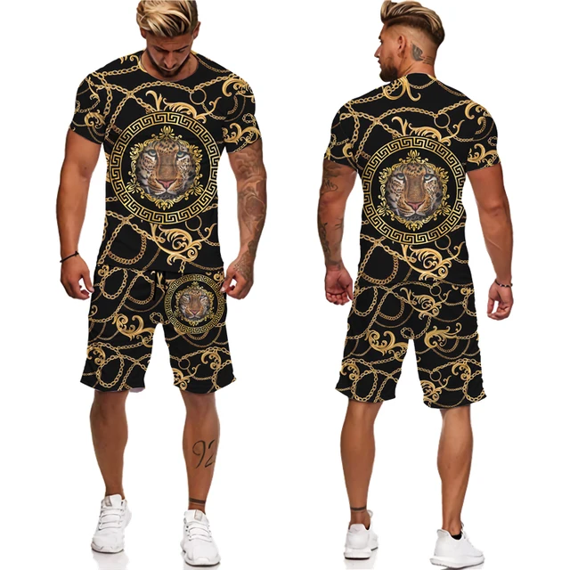 Summer Golden Lion 3D Printed Tees/Shorts/Suit Men's Casual Graphic T-Shirt Two Piece Set Hip Hop Fashion Short Sleeve Tracksuit 1