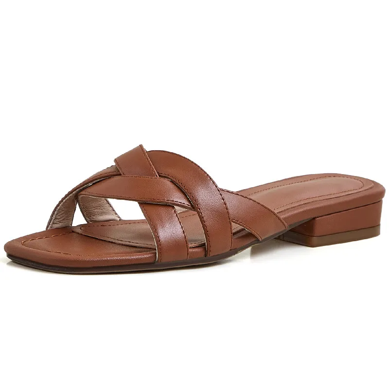 

Dilalula Casual Low Heeled Slippers Women Sandals Genuine Leather Weave Summer Hollow Shoes Woman Fashion New Arrival