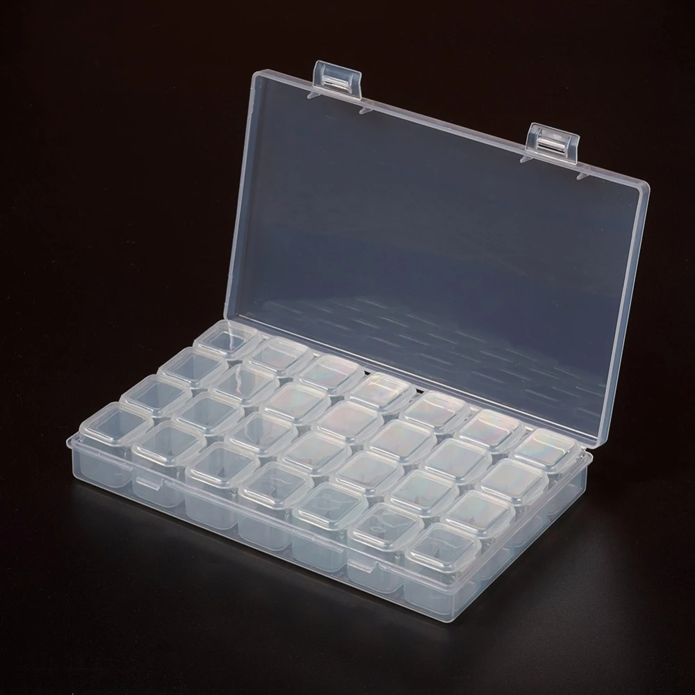 

1Set Bead Containers Flip Top Removable 28 Compartments Rectangle Clear 17.5x11x2.6cm Compartments: 2.4x2.5x2.3cm
