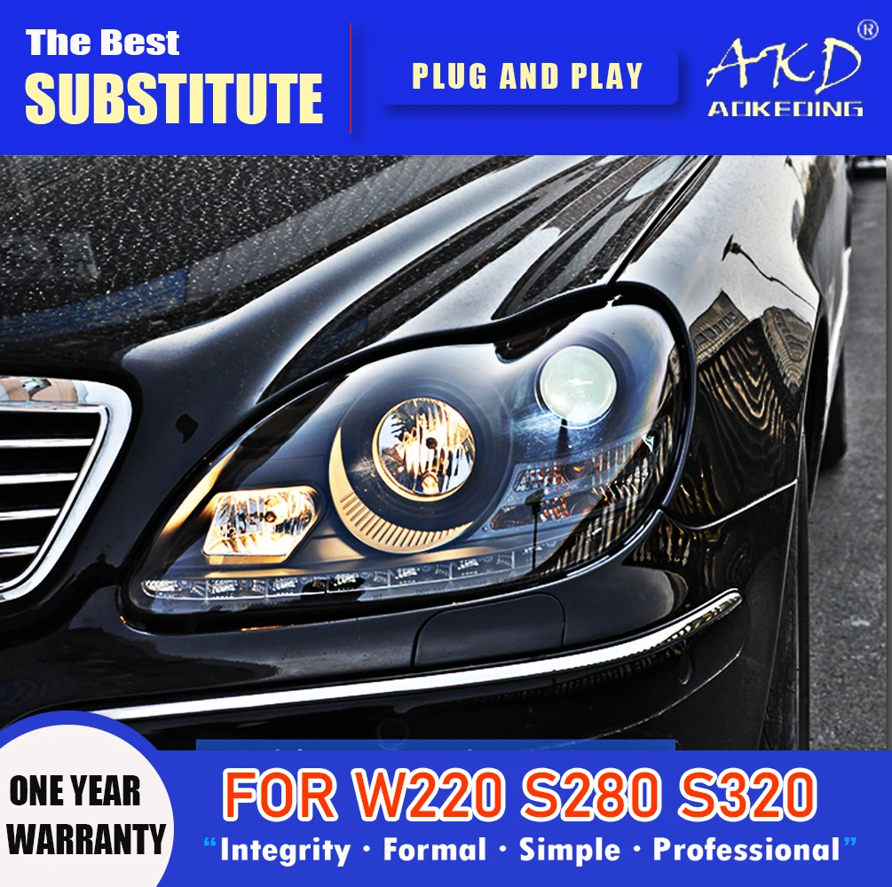 

AKD Head Lamp for W220 LED Headlight 1998-2005 Headlights S280 S320 S500 S600 DRL Turn Signal High Beam Angel Eye Projector Lens