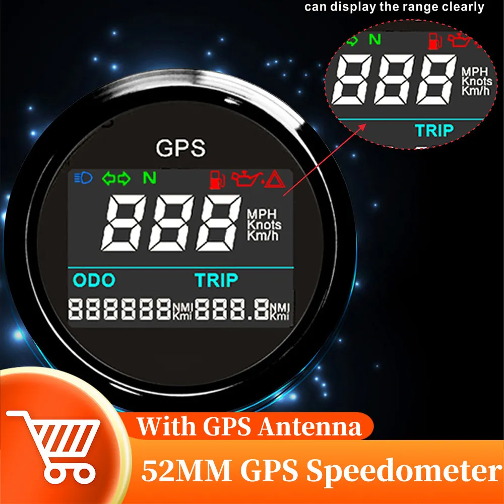 

52MM GPS Speedometer Odometer Waterpoof Digital Speed Gauge Adjustable Mileage Trip Counter 52mmHolder For Boat Yacht Motorcycle